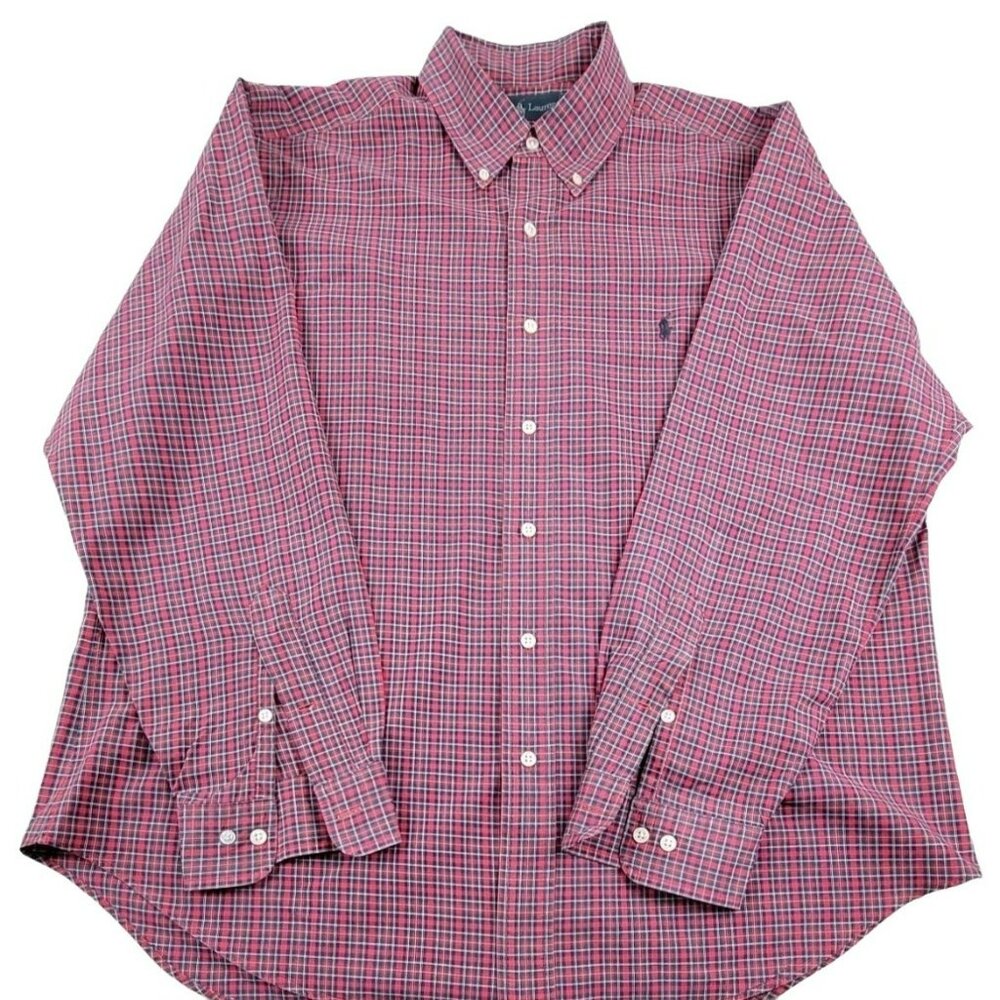 Ralph Lauren Mens Plaid Shirt Red Blue Green Long Sleeve 16 1/2  34/35  JH1048